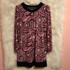 Pink, black, and white designer dress